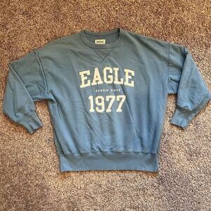 American Eagle Vintage Embroidered Sweatshirt Women's Small Blue Collegecore